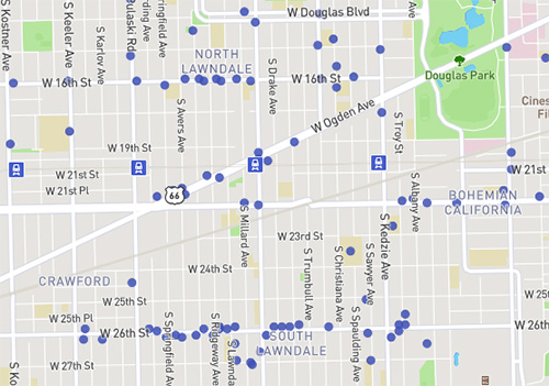 Screenshot of the map of bike parking locations