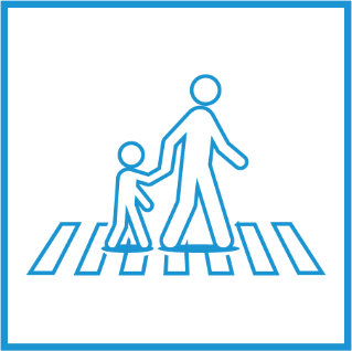 Drawing of adult and child walking in crosswalk and holding hands