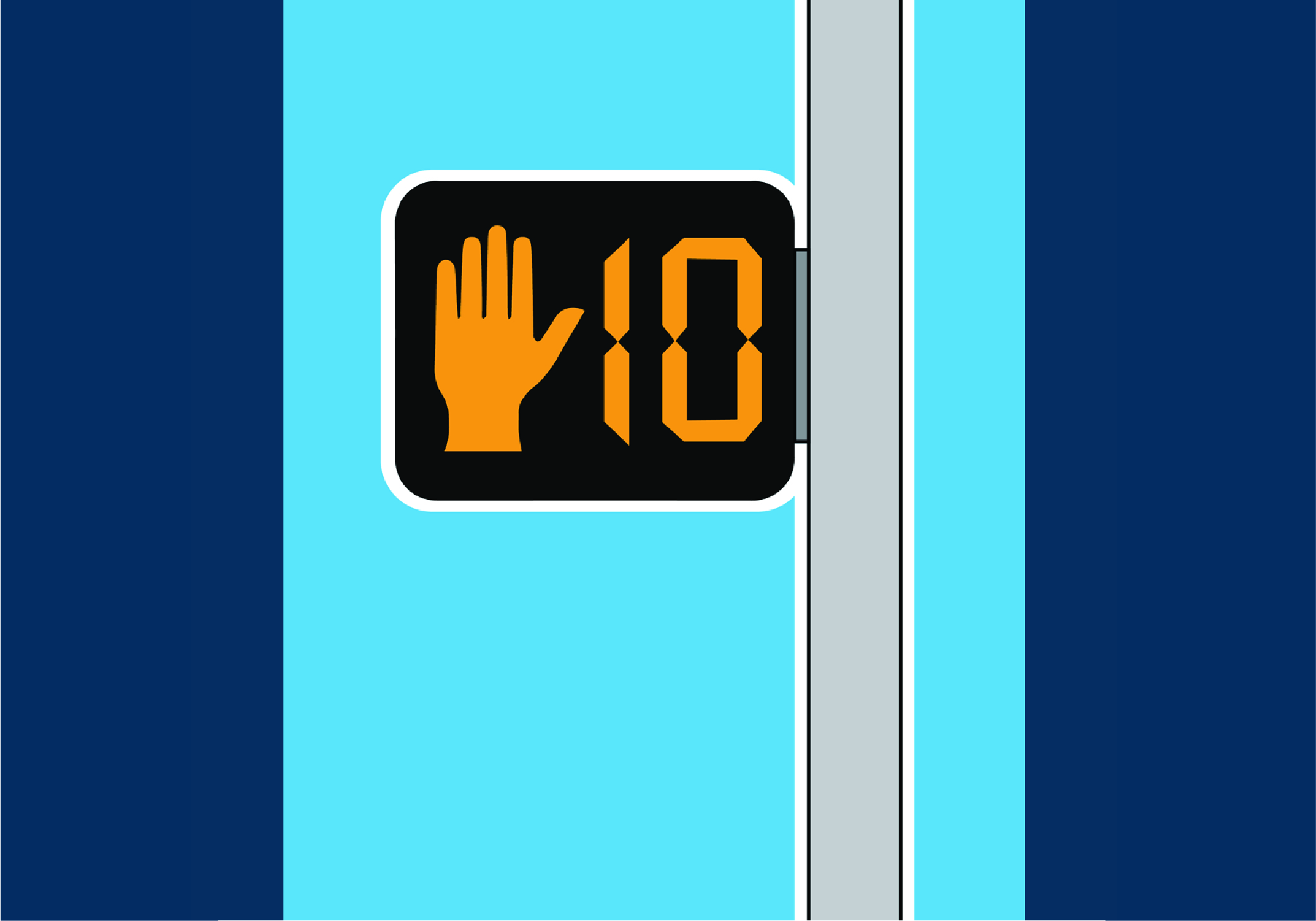Rendering of pedestrian countdown signal with red hand and number 10